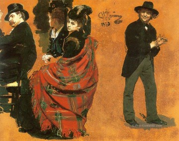 Mann und Frau am Tisch der Mann der den Handschuh 1873 Ilya Repin zieht Ölgemälde